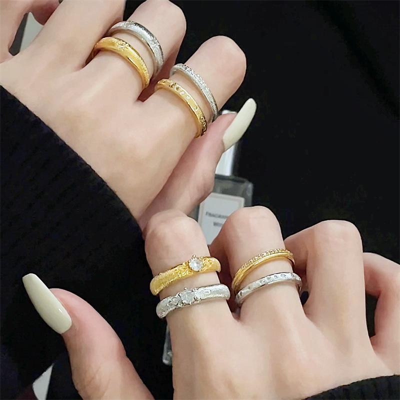 Medieval Brushed Retro Open Ring Niche Design Sense Light Luxury High Sense Fashion Simple Court Style Ring Female