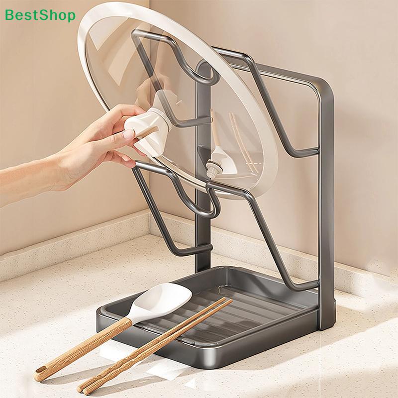 Pot Lid and Cutting Board Holder,Kitchen Countertop Organizer Rack with Drip Tray