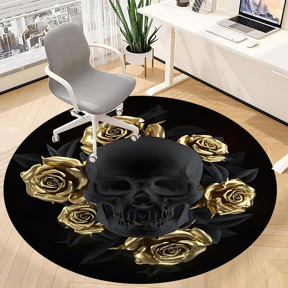 1pc Skull Roses Chair Carpet for Office - Indoor Non-Slip Washable Polyester Fiber Carpet, Soft Comfortable Mat For Office Yy250928064