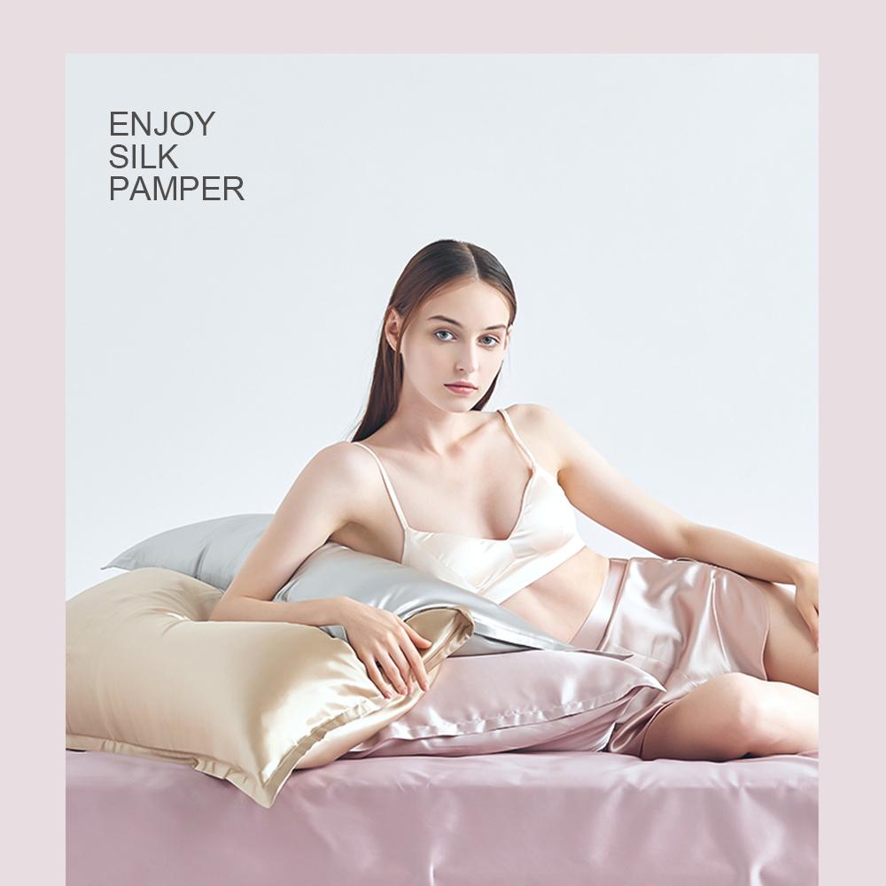 Lofuka Luxury Beauty 100% Silk Bedding Set Pure Silk Women Quilt Cover Double Flat Sheet Fitted Sheet Pillowcase For Deep Sleep