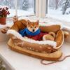 Christmas Sleigh Bed Removable Washable Plush Pet Warm Sofa with Non-Slip Base Christmas Cat Dog Nest for Winter Indoor Outdoor