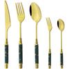 5ks sada příborů z černého zlata Vintage keramické nádobí Nerezové nádobí Nůž Dort Vidlička Čajová lžička Domácí sada příborů