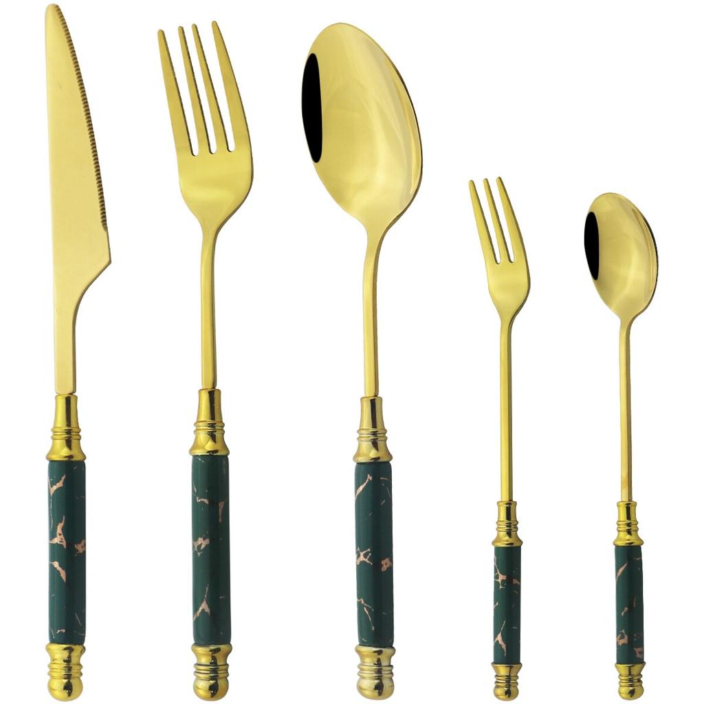 5ks sada příborů z černého zlata Vintage keramické nádobí Nerezové nádobí Nůž Dort Vidlička Čajová lžička Domácí sada příborů