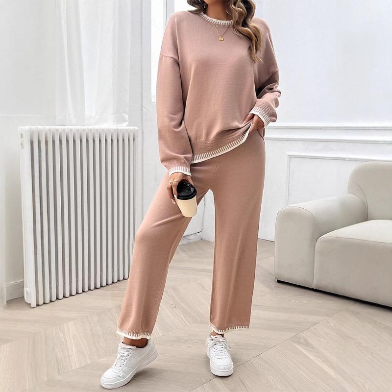 Casual Style Top Wide-leg Pants Women's Two-piece Set Autumn and Winter Large-size Knitted Sweater Women