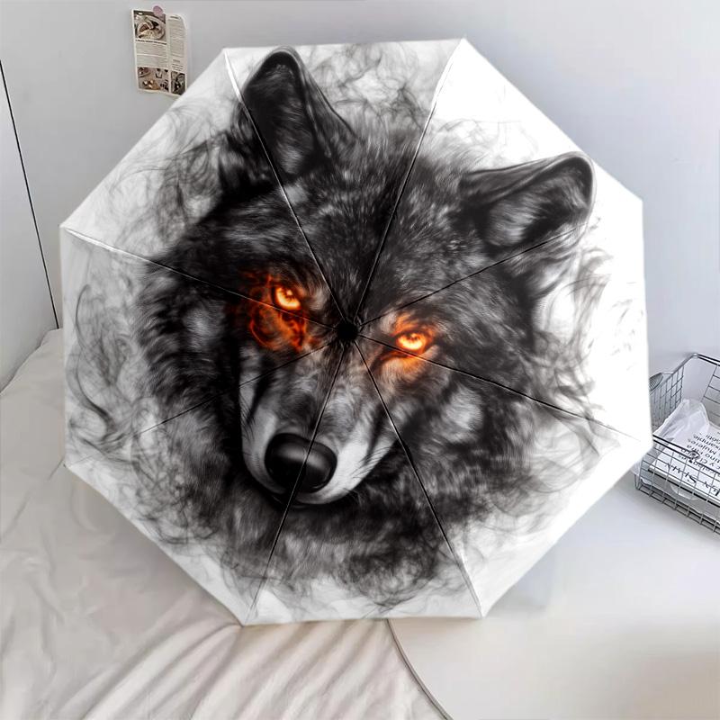 Rauchwolf-Muster, automatisch faltbarer Regenschirm, tragbares und faltbares Design, 8 Speichen, ein Weihnachts- oder Geburtstagsgeschenk.
