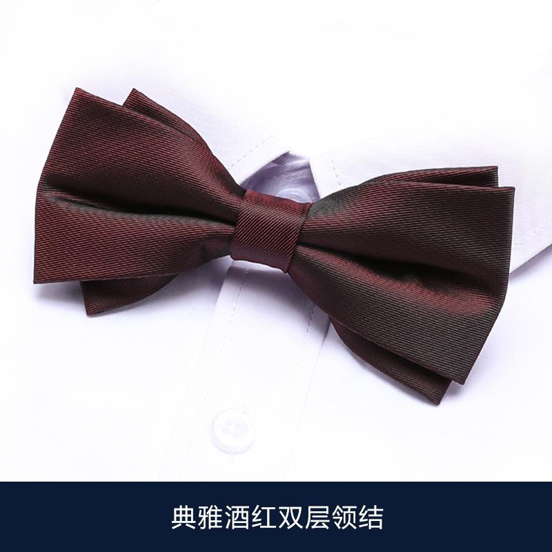 Men'S Bow Tie Best Man Groom Burgundy Solid Color Double Triangle Shirt Wedding Wedding British Korean Edition Bow Women