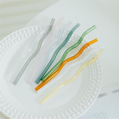 2/4/6 PIÈCES Pipette en Verre Forme Courbée à Trois Voies en Vague Large Vaisselle Créative Paille pour Lait Boisson Résistante à la Chaleur