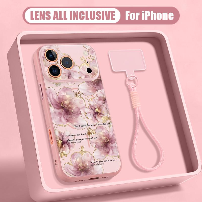 Little Floral Pattern Hand Strap Case For iPhone 17 Pro Max iPhone 16 15 14 13 Pro Max Magnetic For Magsafe Hybrid TPU+PC Matte Cover