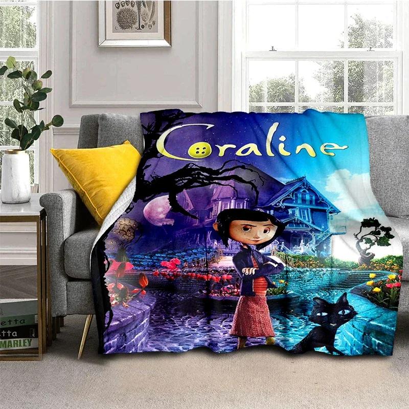 Coraline Animated Movie Throws Blanket Picnic Super Soft kawaii Blanket for Travel Bedding Couch Sofa Bed Blanket Birthday Gift
