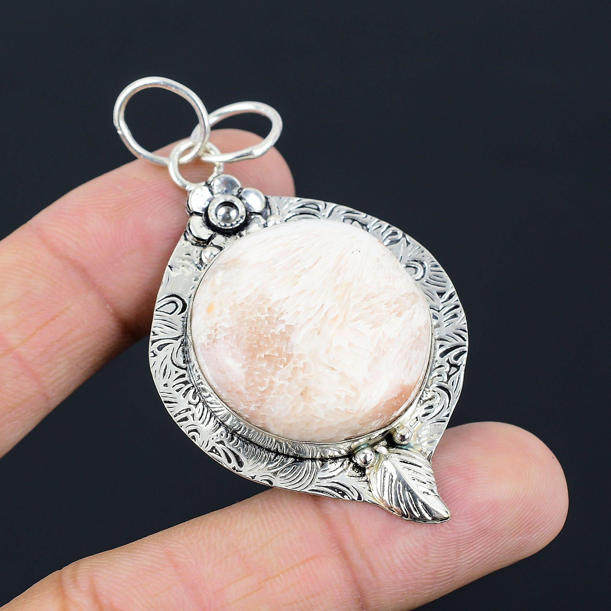 Daughters Day Sale 925 Silver Natural Scolecite Crown Chakra New Pendant Jewelry