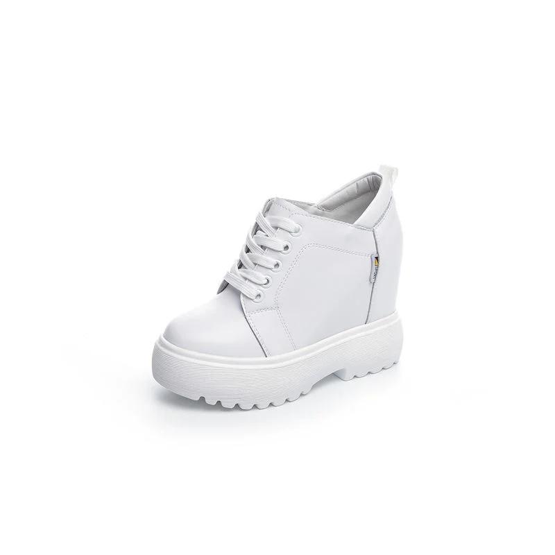 Fashion 11CM New Woman ROME Hidden Heels Round Toe Ankle Mid Calf Boots Autumn Spring Chunky Sneakers Lace-up Motorcycle Fashion Shoes