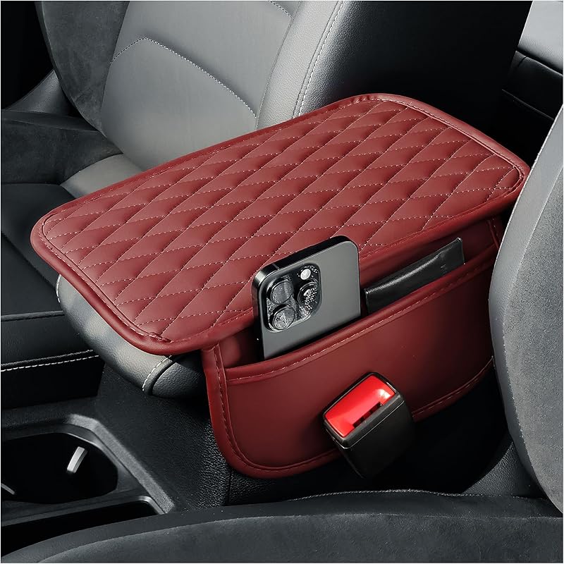 Arm Rest Cover For Car,Leather+Memory Foam Center Console Cover With Storage Bags,Universal Middle Console Cover Car Accessories Interior For Most