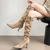 British Fine Heel Rad High Heel Stack Boots Boots Belt Buckle Retro Pointed Beauty Boots