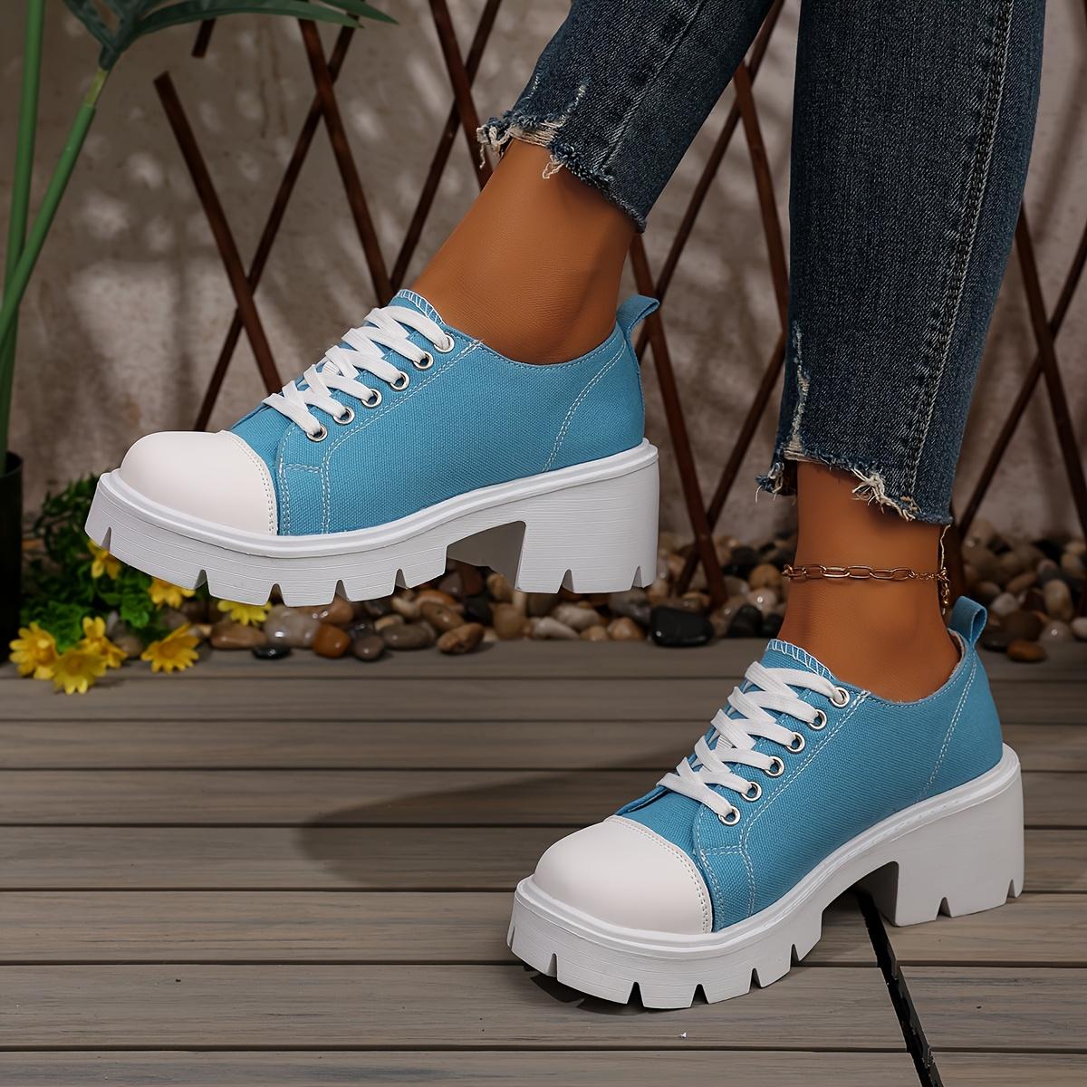 

Женские черно-белые кроссовки хай-топы на массивной подошве - повседневные всесезонные кроссовки, дизайн со шнуровкой 40 небесно-голубой