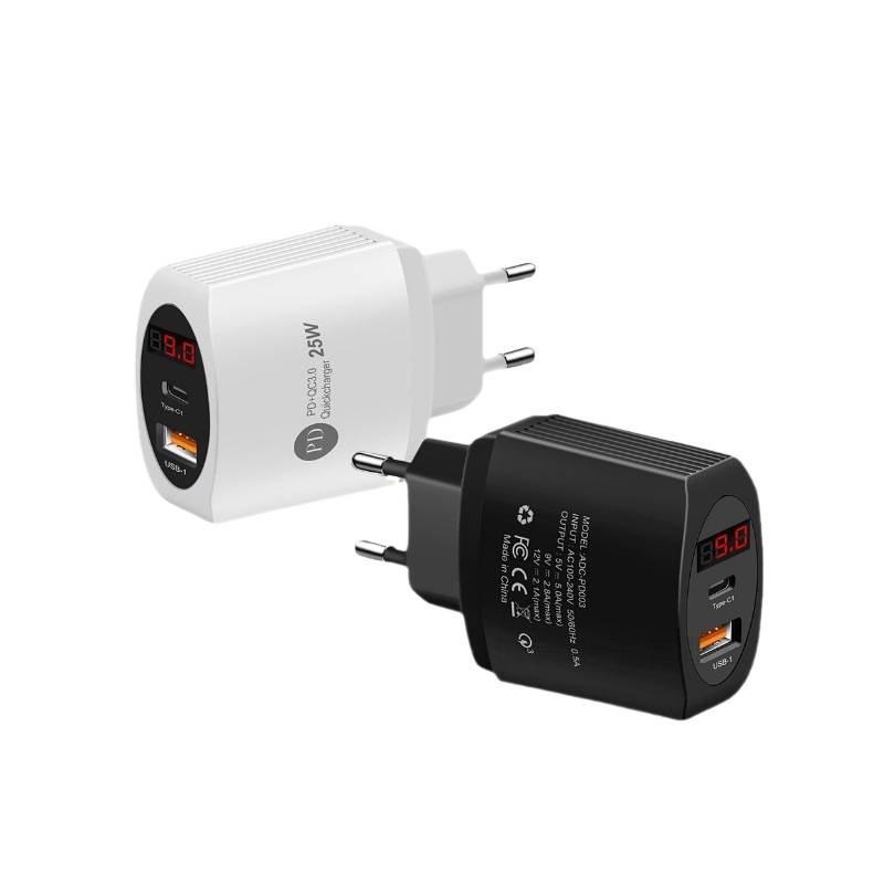 25W PD+QC3.0 Fast Charger with Digital Display - EU/US/UK Plug