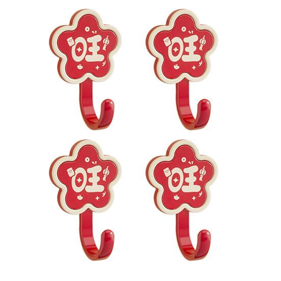 4 шт. Красные Цветочные Клейкие Крючки Крючки для Ванной на Удачу Китайский Стиль Настенные Крючки для Пальто Шляп Ключей Организация Прихожей Кухни D