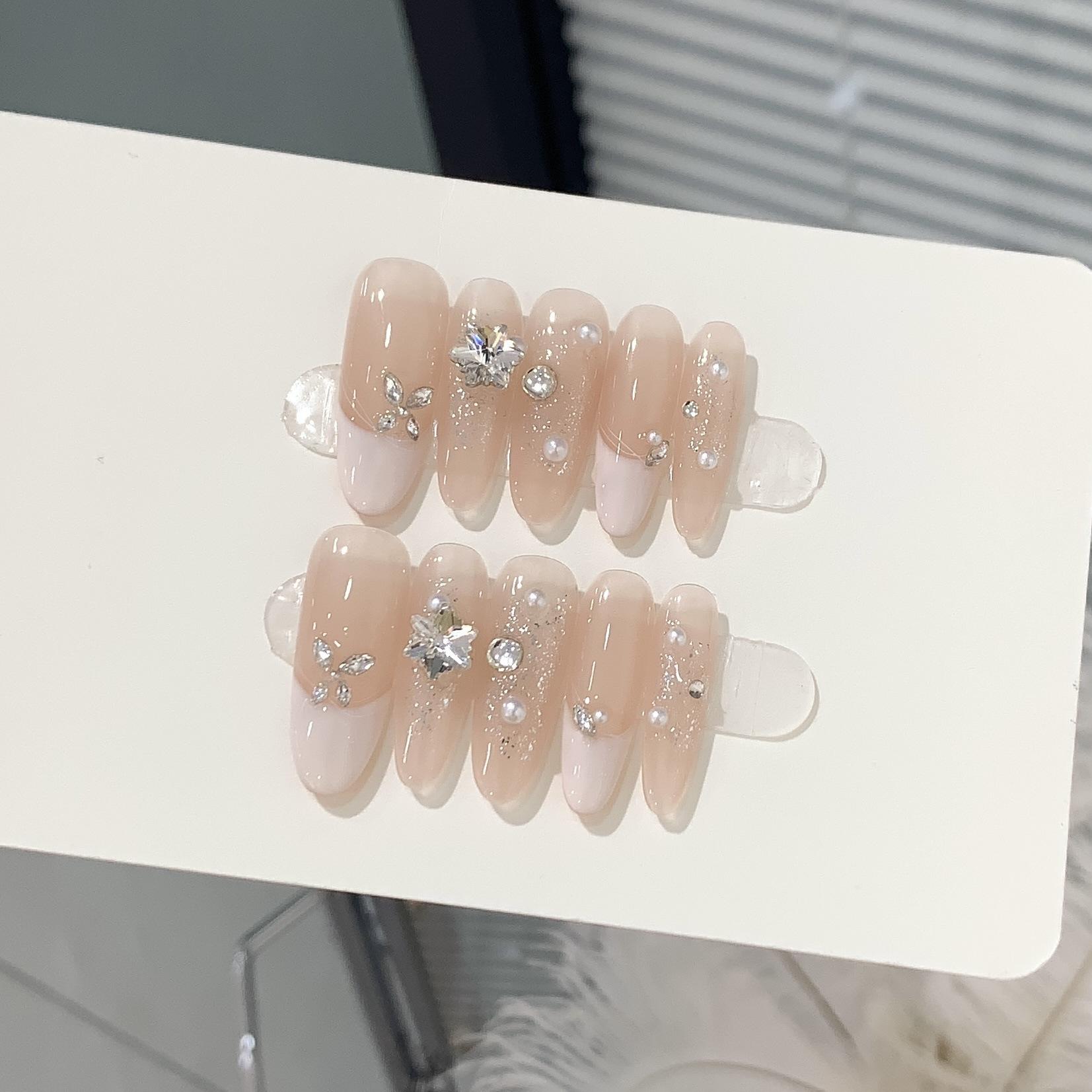 

Чистый ручной работы патч для ногтей телесного цвета с эффектом «кошачий глаз», французский, легкая роскошь, патч, нейл-арт L