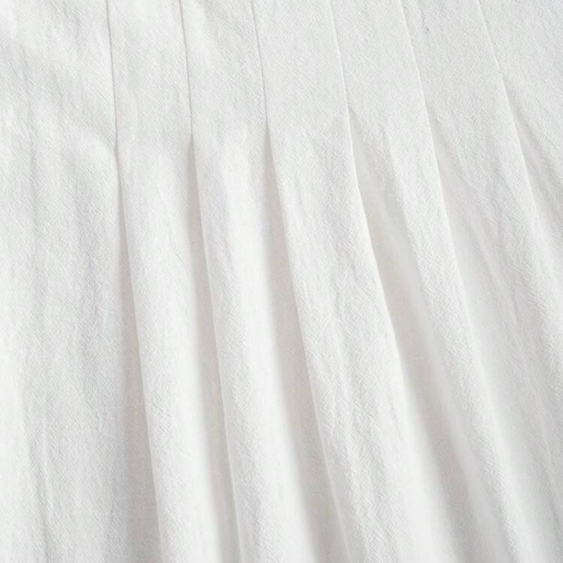 GMXIA Frühling Sommer Vintage Locker Taschen Einfarbig O-Ausschnitt Damen Baumwolle Leinen Kleider