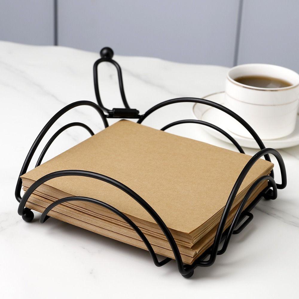 Square Shape Desktop Paper Dispenser Modern Iron Art  Tissue Rack Napkin Tray  Home Kitchen