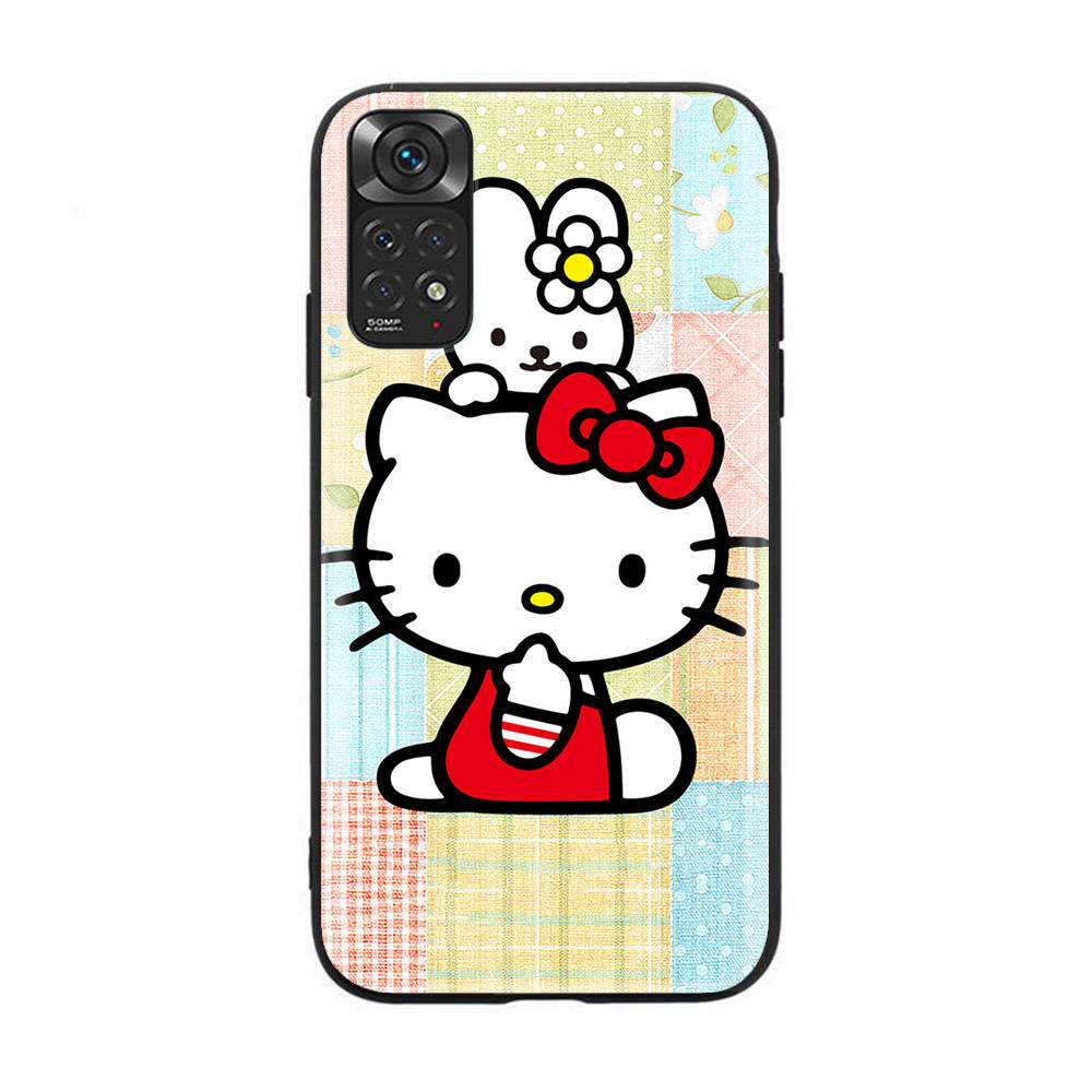 H-8 Schöne Hello Kitty Schwarze Sofe-Hülle für iPhone 16 15 Plus 14 13 Mini 12 11 Pro 8 6 6S SE 5 XR XS Max Realme C30 C33 C32 9I VIVO V29 V27 V23 Y36