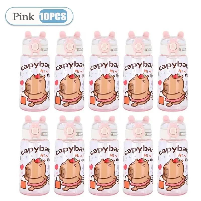 1-10PCS Capybara Cartoon 550ml Portable Large-capacity Water Bottle Sports Straw Cups Student Plastic Water Cups Water Bottle