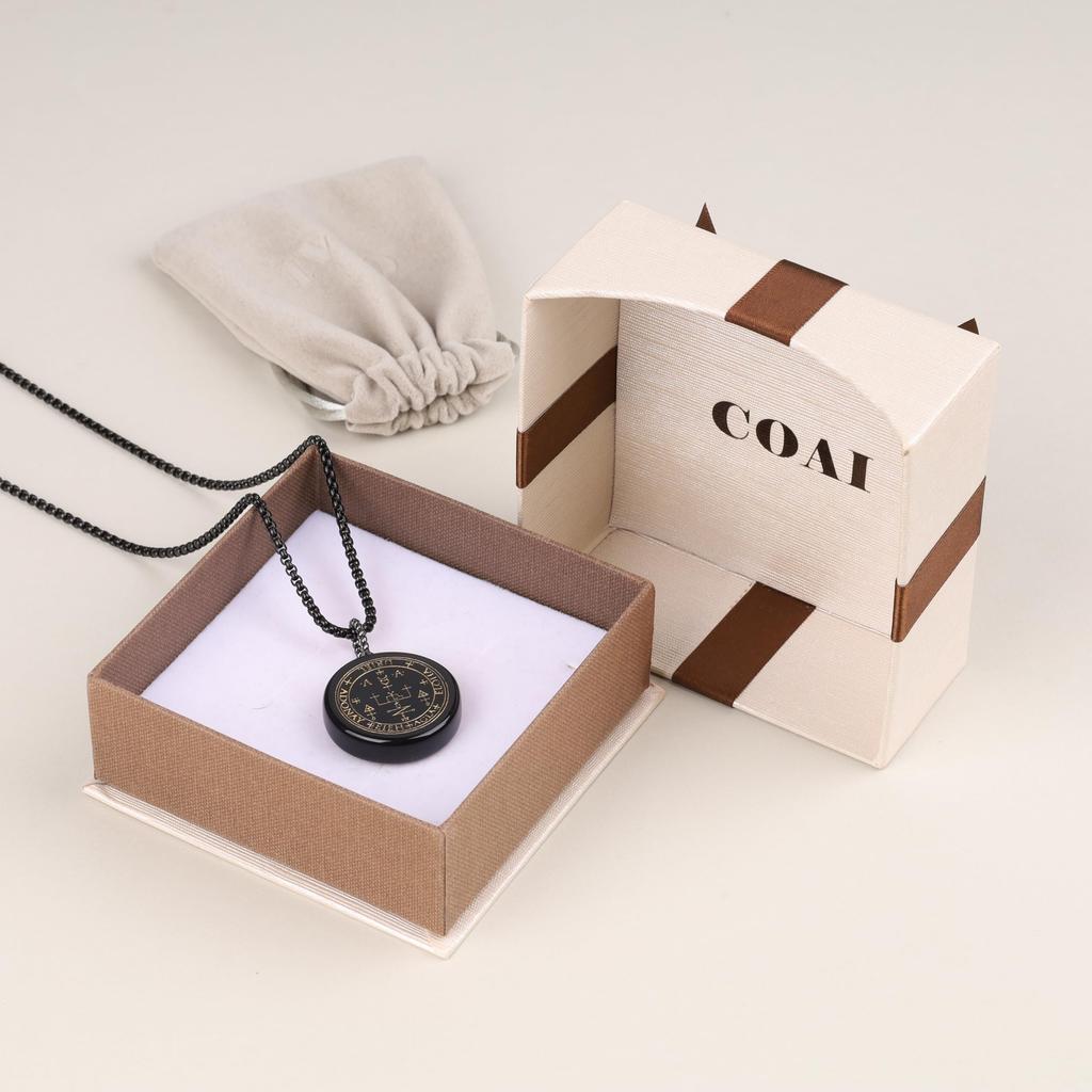 Archangel Michael Carving Obsidian Amulet Necklace [Coai]