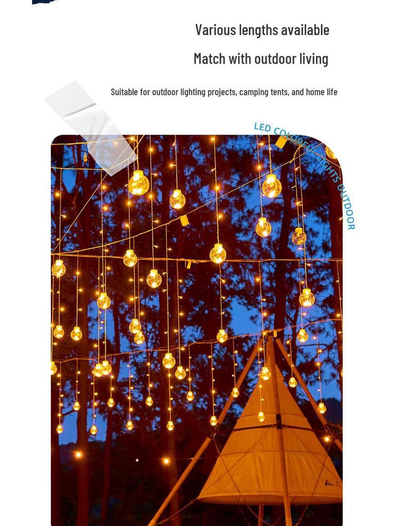 Outdoor Solar Starry Ice Ball Curtain Lights for B&B, Gazebos, Courtyards, and Balconies