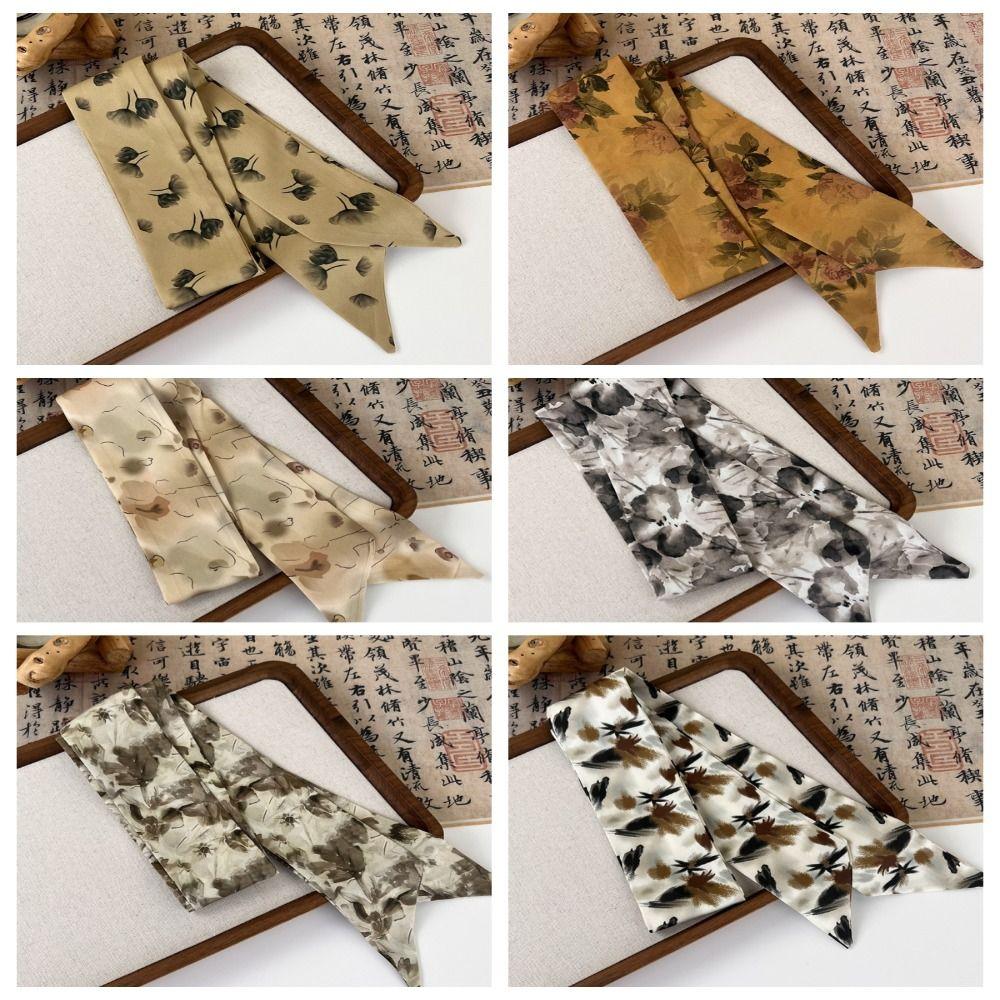 Hair Tie Ink Painting Silk Scarf Long Ancient Hair Band Ancient Style Long Silk Scarf  Headband