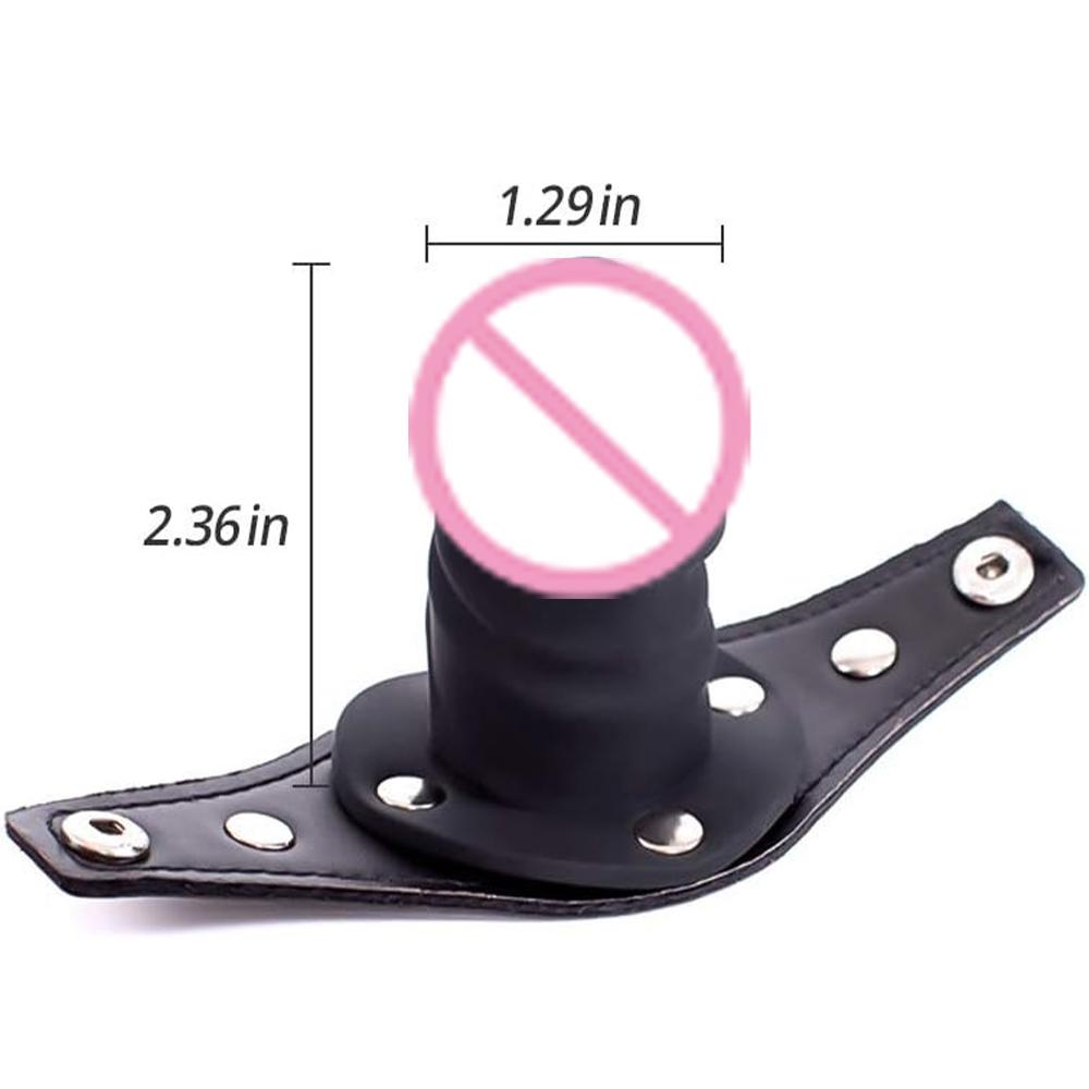 Leather Bondage Pussy with Detachable Silicone Dildo Mouth Gag Adjustable Head Harness  Fetish Dog Slave Female Restraints