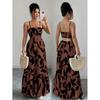 European 2026 Summer New Elegant Temperament Suspender Backless Printing Long Thin Dress