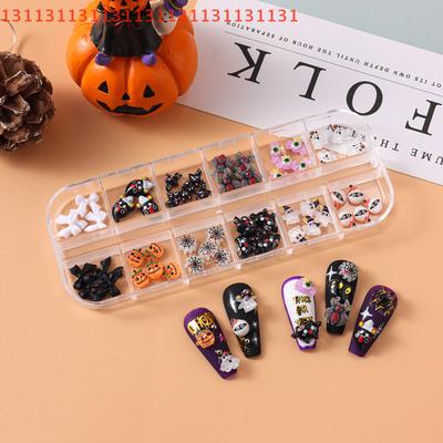 12 Piece Nail Art Accessories Set Halloween Themed Designs for Spooky Manicures Easy Application Decorations for Fingernails