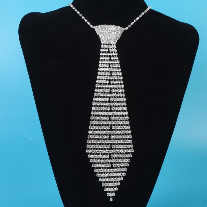Japanese JK Necktie Knot Free Rhinestones Tie for Women Men Shimmering Neck Tie Club Party Necklace Tie Costume Neckwear