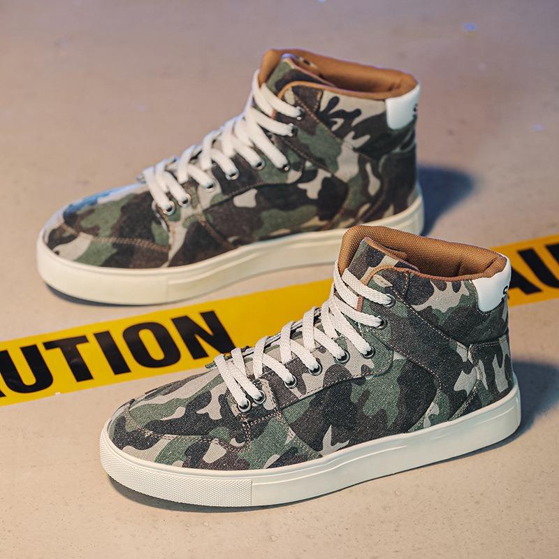 39-47 Übergröße Schuhe für Herren Fad Camouflage Canvas Schuhe Schnürschuhe Komfort High-Top Board Schuhe Vielseitige Freizeit-Sneaker für Herren