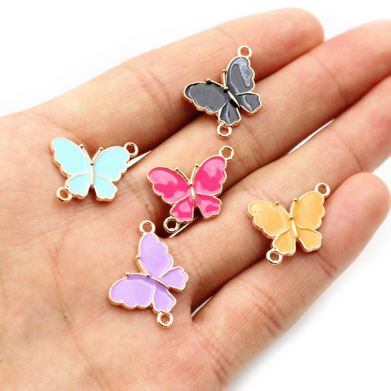10pcs 15x20mm Double Loops Butterfly Charms Pendant Enamel Alloy Metal Charms DIY Jewelry Accessories for Necklace Bracelet