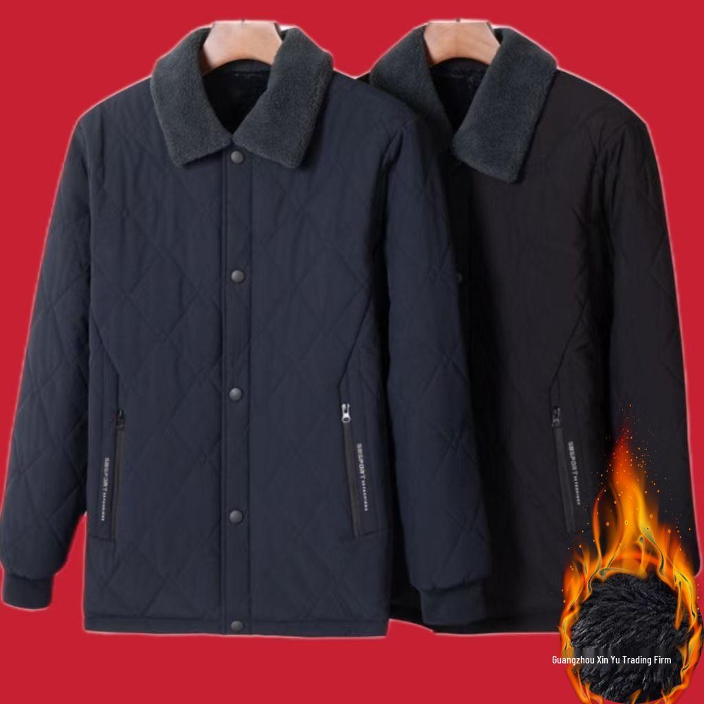 Men's Thickened Cotton Lapel Coat - Warm Winter Jacket for Mid-Aged and Elderly - Plus Size Available