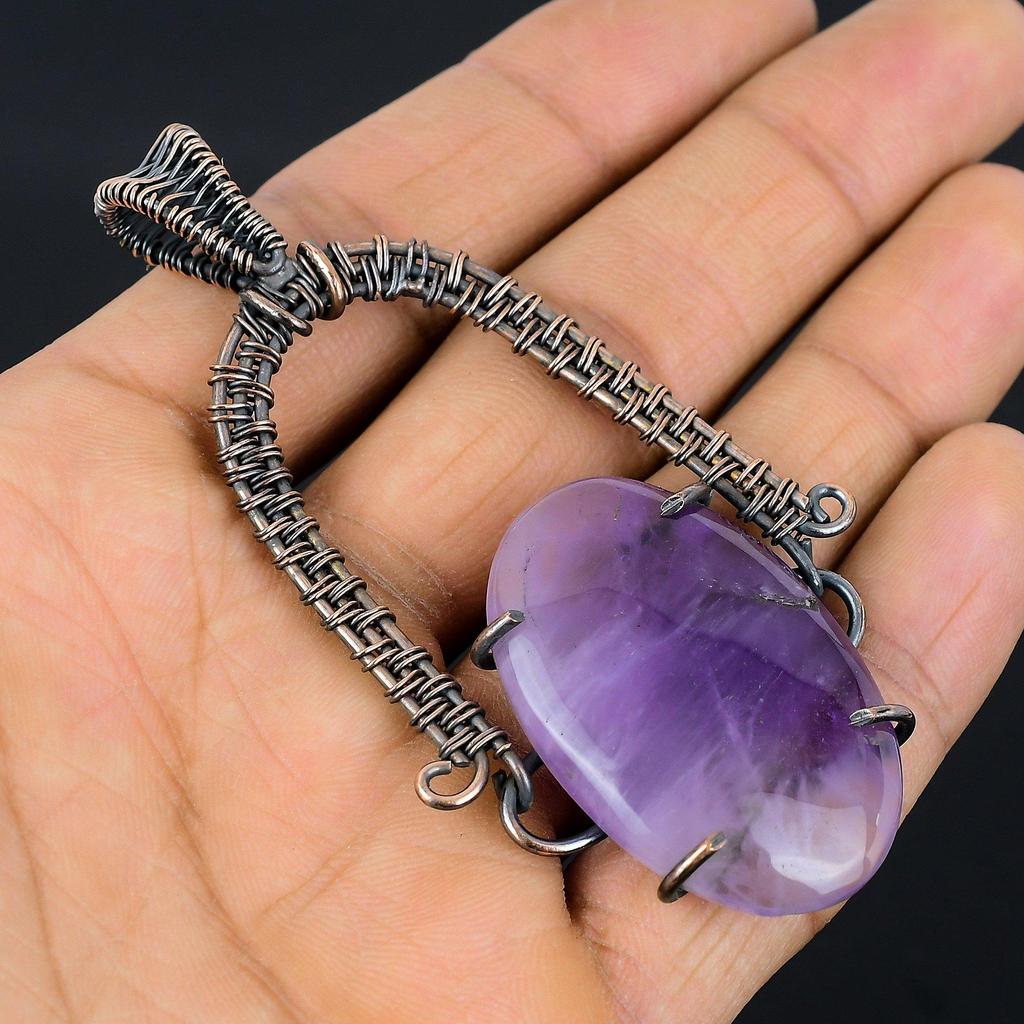 Amethyst Pendant Gemstone Jewelry, 999 Copper Wire Wrapped Pendant, Gift For Women Handmade Pendant