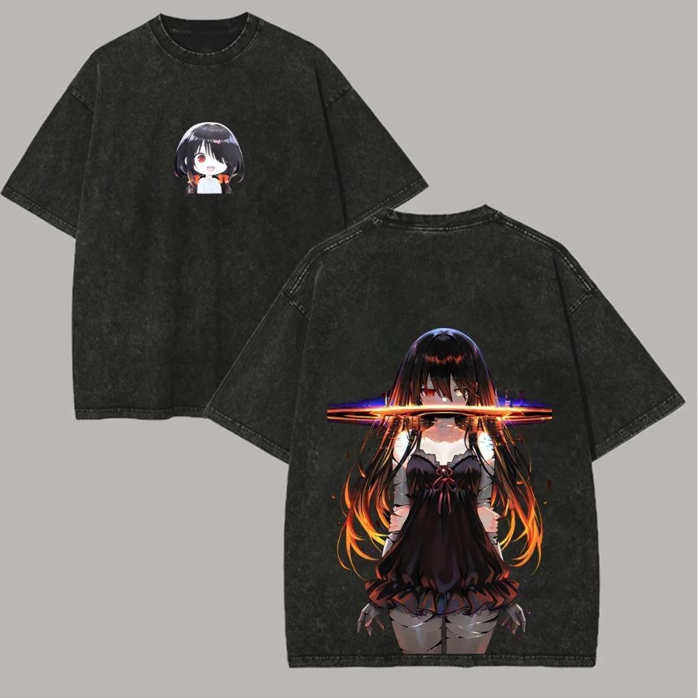 

Date A Live Куруми Токисаки Чиби и Темный Винтаж Кислотная Стирка Двусторонняя Графическая Оверсайз Черная Футболка | Уличная Одежда для Фанатов Аниме Мерч Футболка L