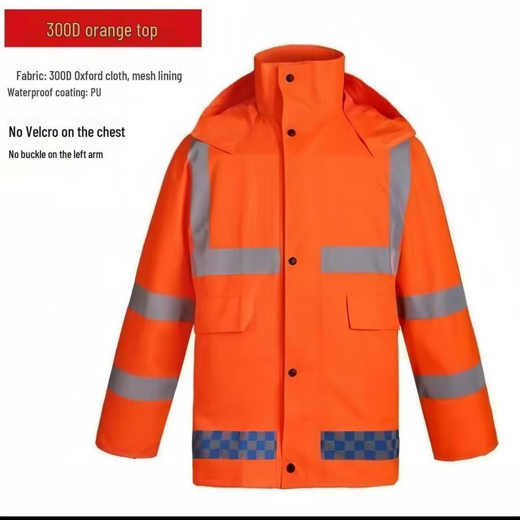Reflective Raincoat & Pants Set - Thickened PU Oxford Cloth for Traffic & Sanitation, Stormproof