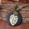 Leaves Sweater Chain Leather Chain Clothing Pendant Vintage Sweater Necklace  for Women Men