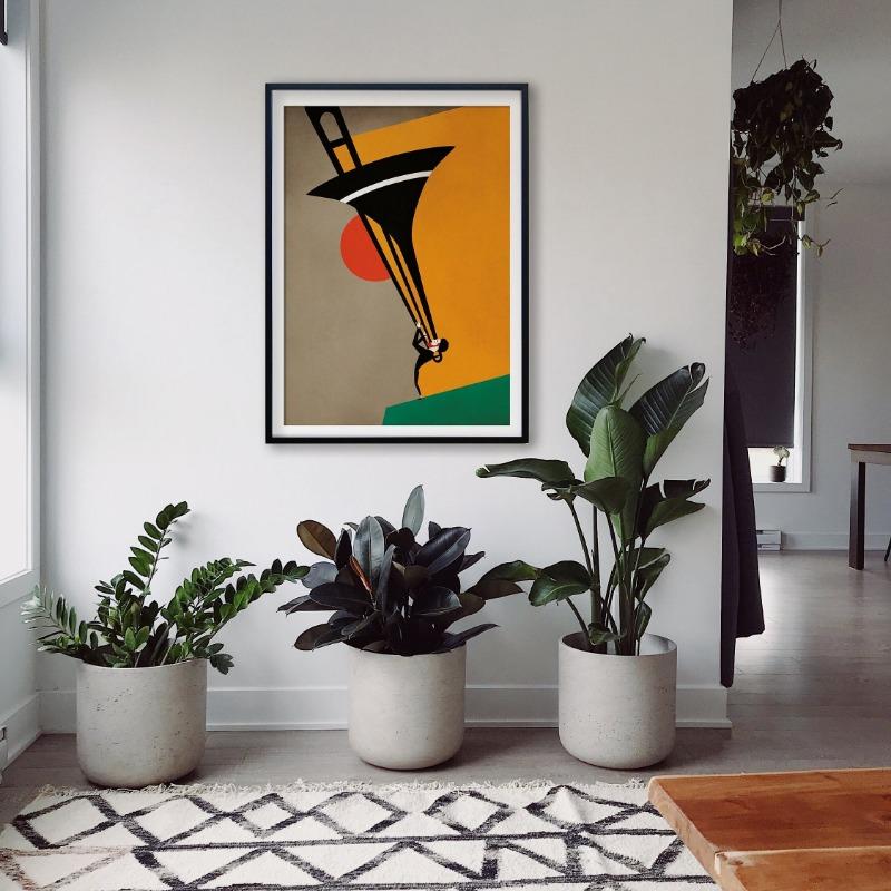 Mid Century Colorful Jazz Music Poster Instrument Player Trumpet Saxophone Canvas Painting Wall Art for Living Room Home Decor