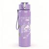 1PC Tea pink text band print 750ml colorful plastic sports water bottle leakproof pop up lid with straw for outdoor work home use