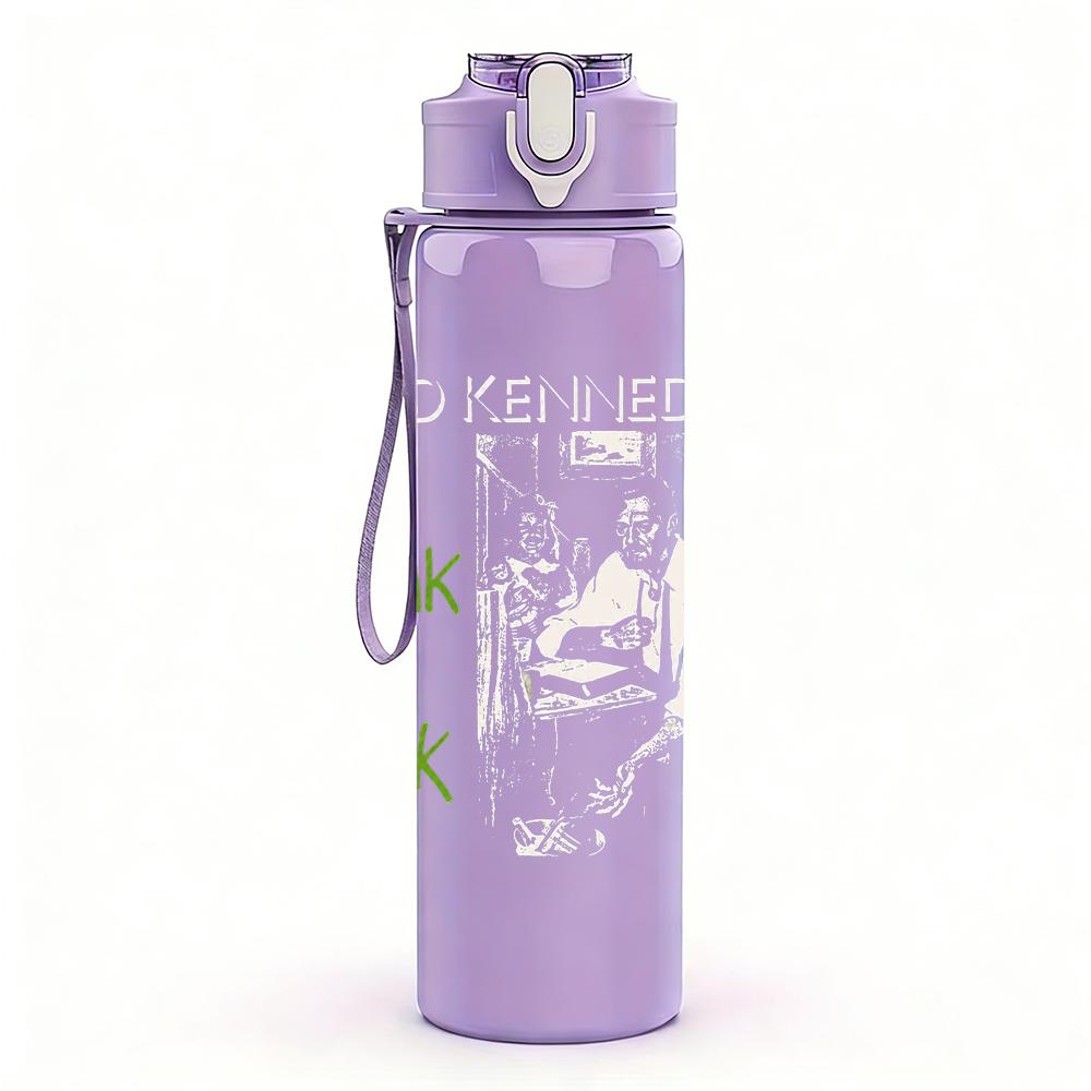 1PC Tea pink text band print 750ml colorful plastic sports water bottle leakproof pop up lid with straw for outdoor work home use