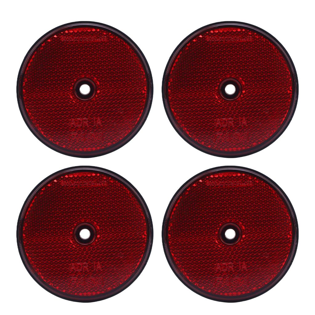 4Pcs Safety Reflectors Red Round 72mm Dia with Screw for Mailboxes Driveway Tunnels Post Cars Trailer Red