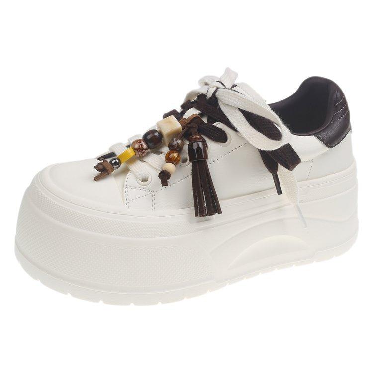 Leather Thick-soled Ugly Cute Big-headed Muffin Little White Shoes Women's 2025 Autumn New Height-increasing Versatile Lightweight Casual Board Shoes