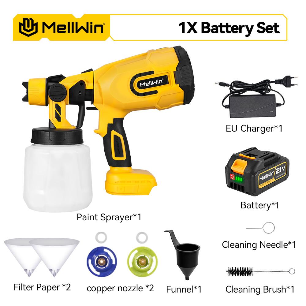 MELLWIN 1200ML Wireless Electric Paint Spray Gun Cordless Paint Sprayer Car Furniture Household Sprayer For Makita 18V Battery Pin