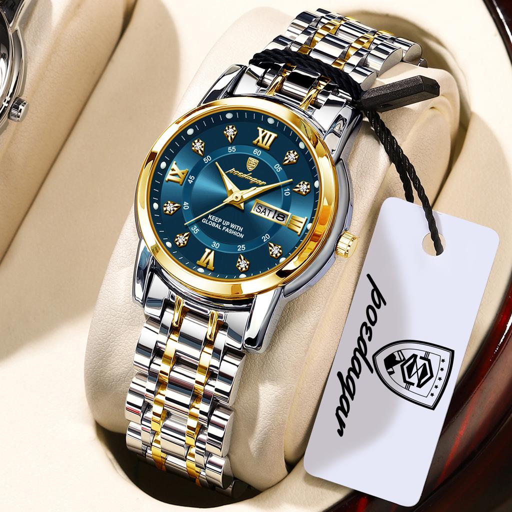 POEDAGAR Casual Women Wristwatch Waterproof Luminous Date Week Quartz Watches Stainless Steel Elegant Dress Ladies Watch