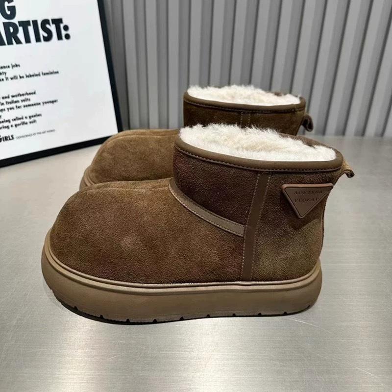 Women's fur one thick bottom one footstep winter lightweight warm snow boots non-slip wear-resistant casual sneakers big head cotton boots