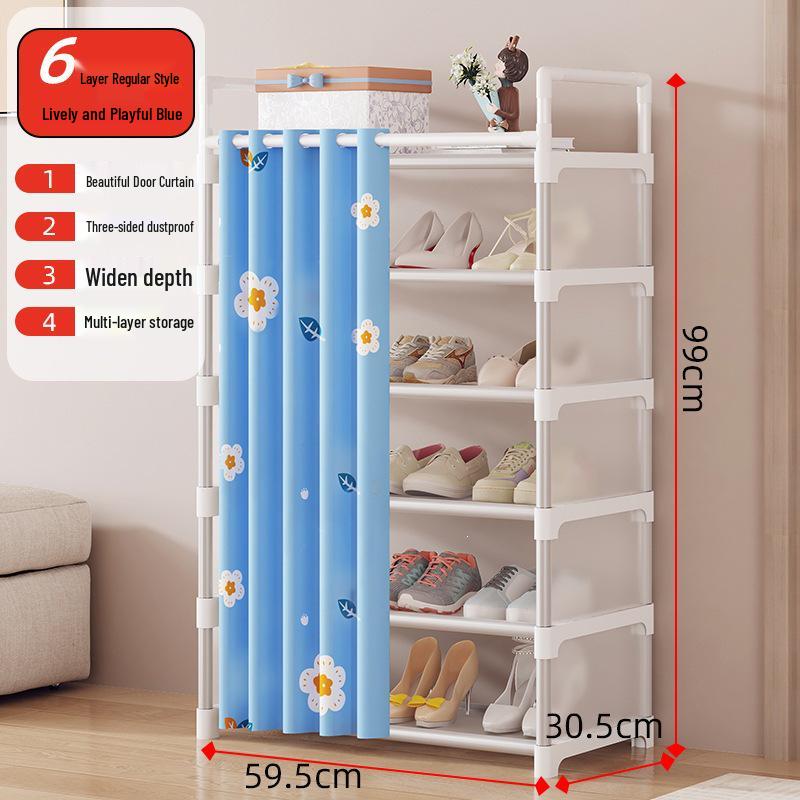 Dustproof Multi-layer Shoe Rack with Door Curtain for Entryways