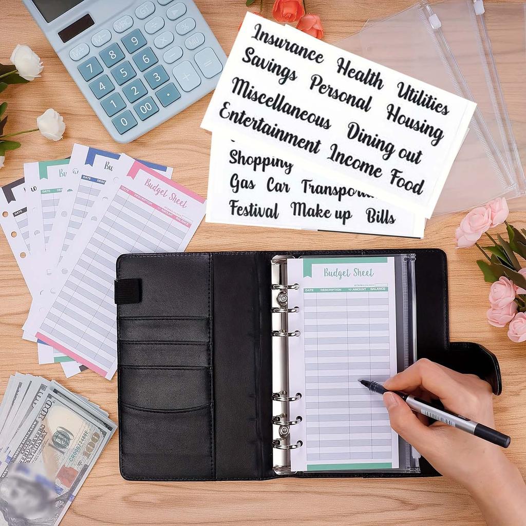 A6 Binder, Hand Account Book, Patterned Notebook, Leather PU Loose Leaf Notebook, Cash Loose Leaf Bag, Budget Card Notebook