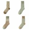 4Pairs Soft Stripe Grid Thickened Socks Sleeping Winter Floor Plush Socks Mid-tube Hosiery Warm Socks Women Autumn